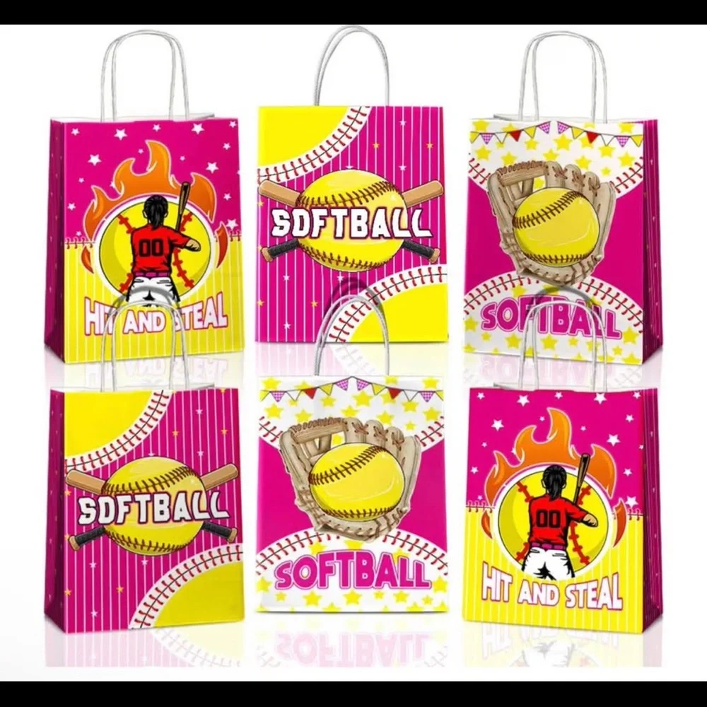 Vibrant Softball Party Gift Bags